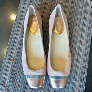 Calvin Klein Rose Gold Leather and Metallic Cap Toe Ballet Flats Size 10